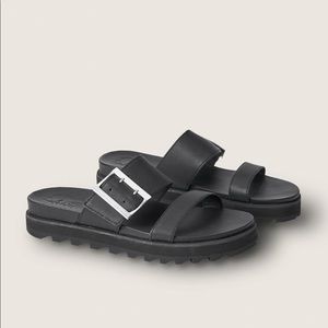 Sorel Roaming Slide Sandal Black Oversized Buckle Double Strap NWOB